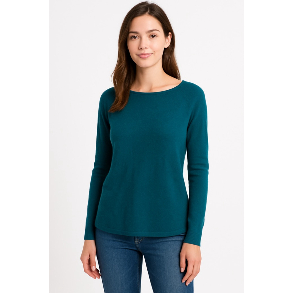 Halogen Cashmere Blend Boatneck Sweater Women’s Small Teal Long Sleeve Soft Knit